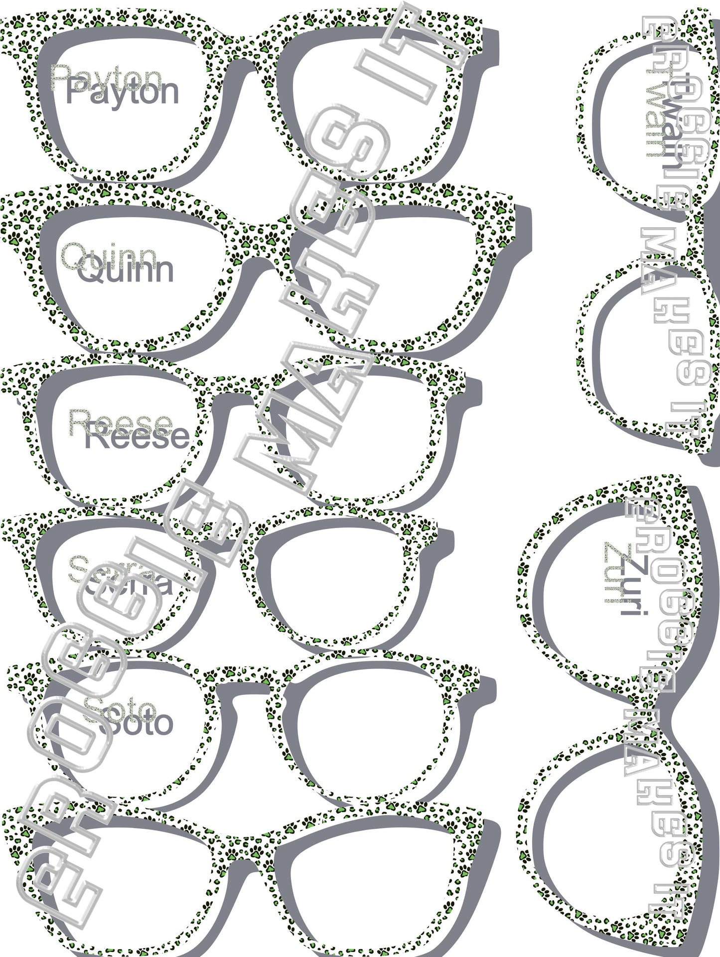 Green Paw Prints frame topper for Pair frames