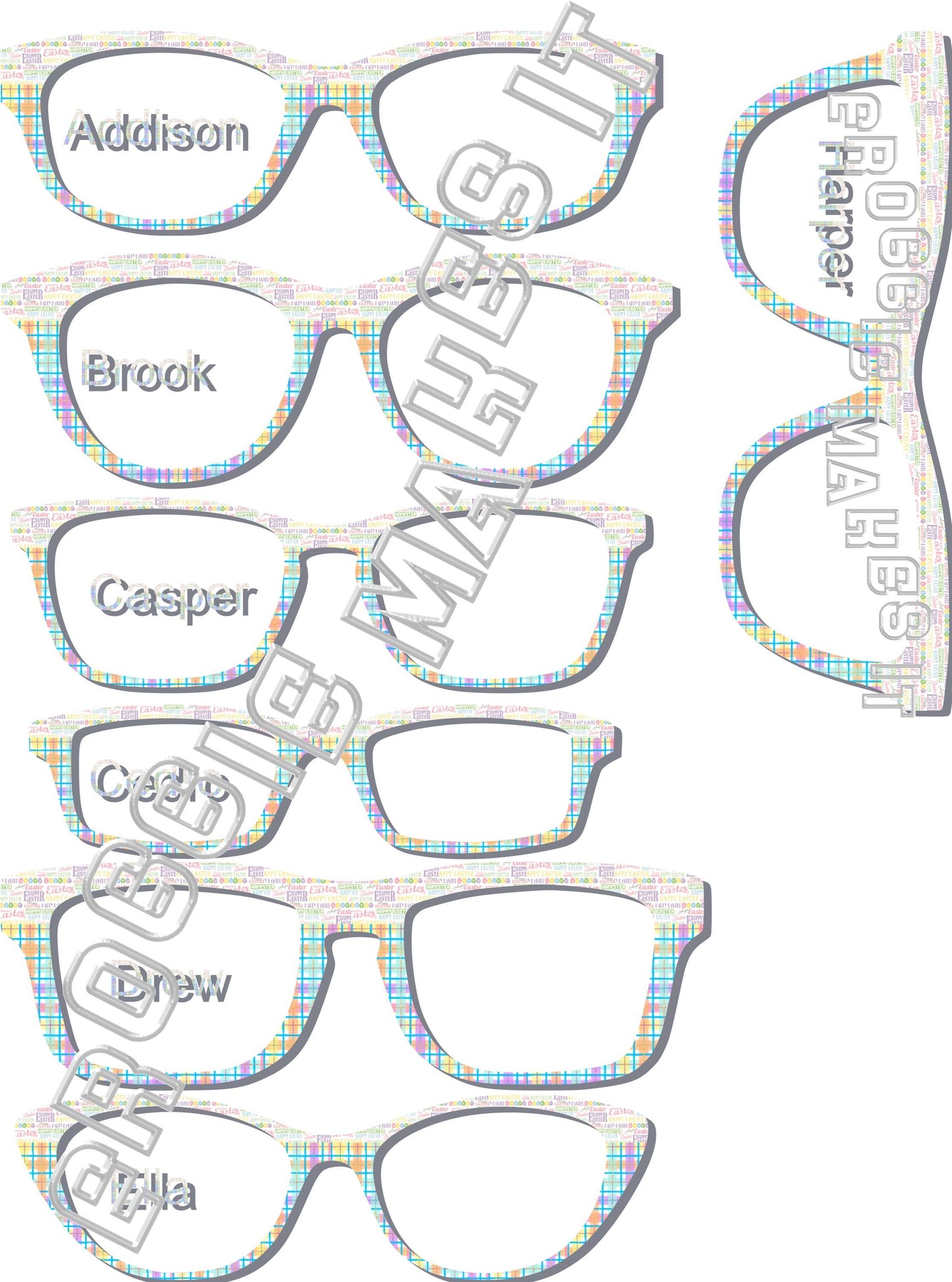 Happy Easter over Pastel Plaid split frame topper for Pair frames