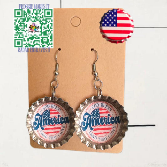 All American Bottle Cap Earrings, handmade