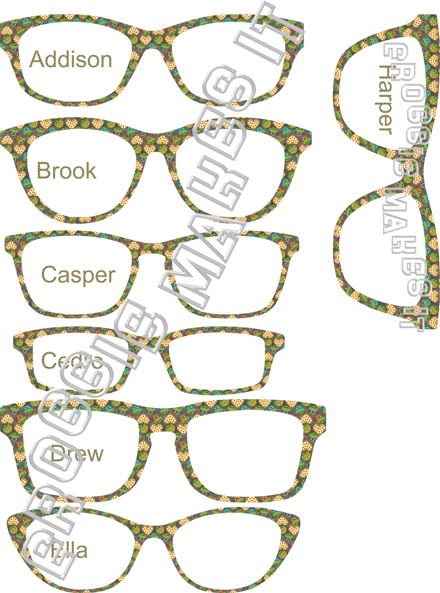 TMNT Pizza Love frame topper compatible with Pair frames