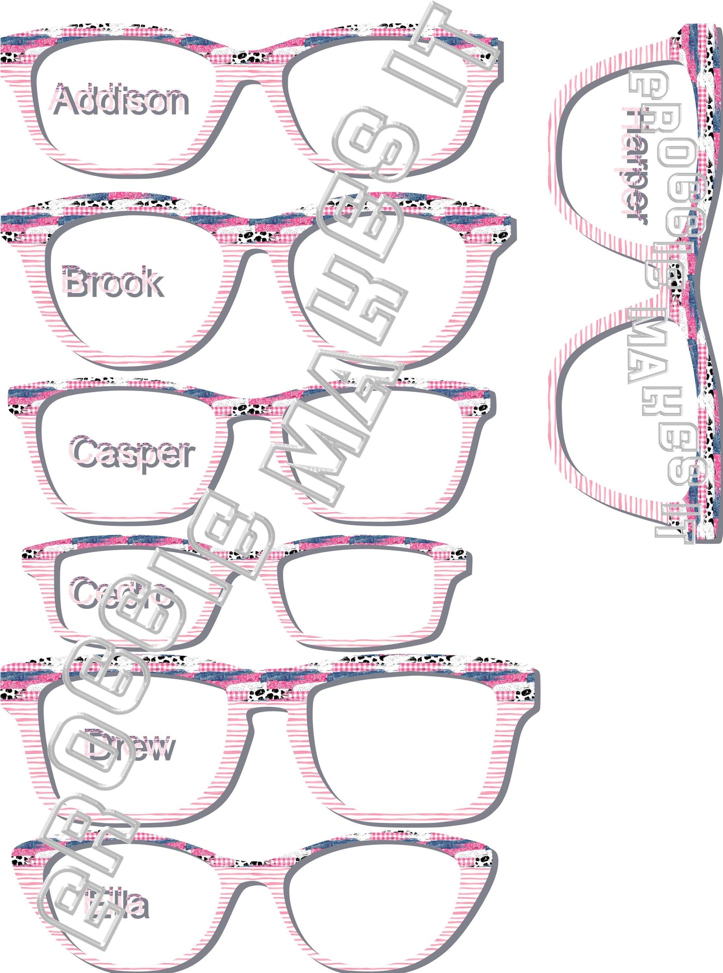 Pink Denim Cow Brush Strokes over Pink Watercolor Stripes split frame topper for Pair frames