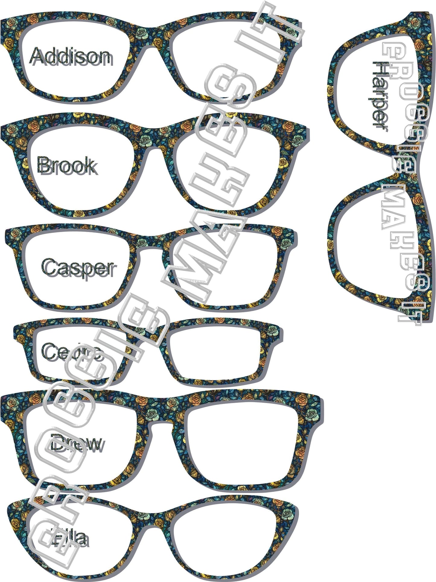 Holographic Blue Rose Stained Glass frame topper to fit Pair frames +