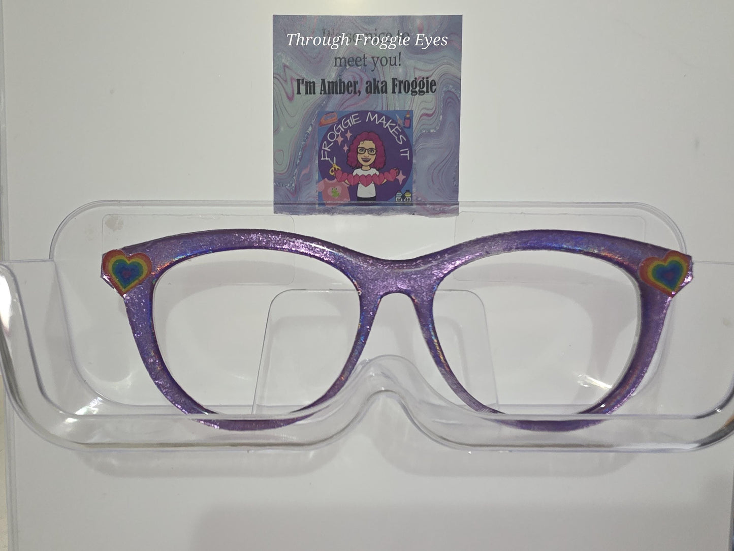 Rainbow Holo purple shimmer with rainbow hearts frame topper compatible with Pair Eyewear Brook frames - Ready to Ship