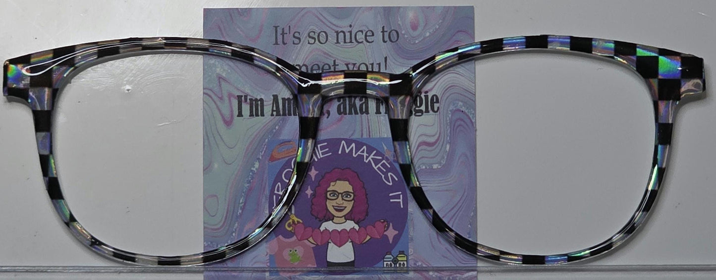 Holographic Orange & White Checkerboard frame topper compatible with Pair frames