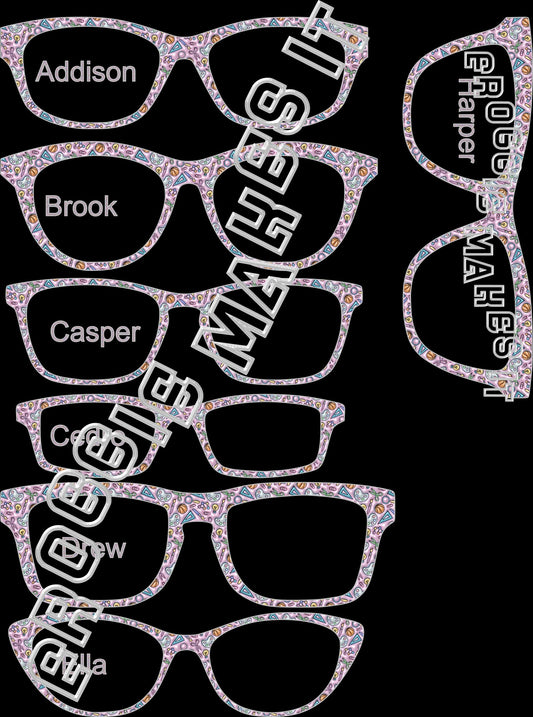 Opaque Faux Puffy School Supplies topper compatible with Pair Eyewear frames with translucent option