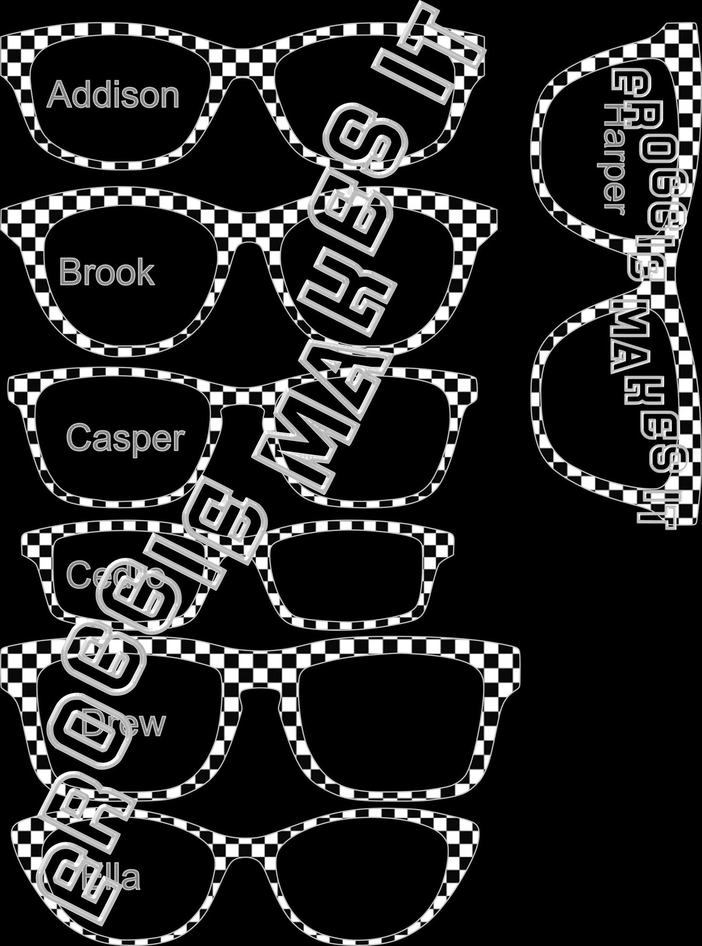 Holographic BW Checkerboard frame topper compatible with Pair frames +
