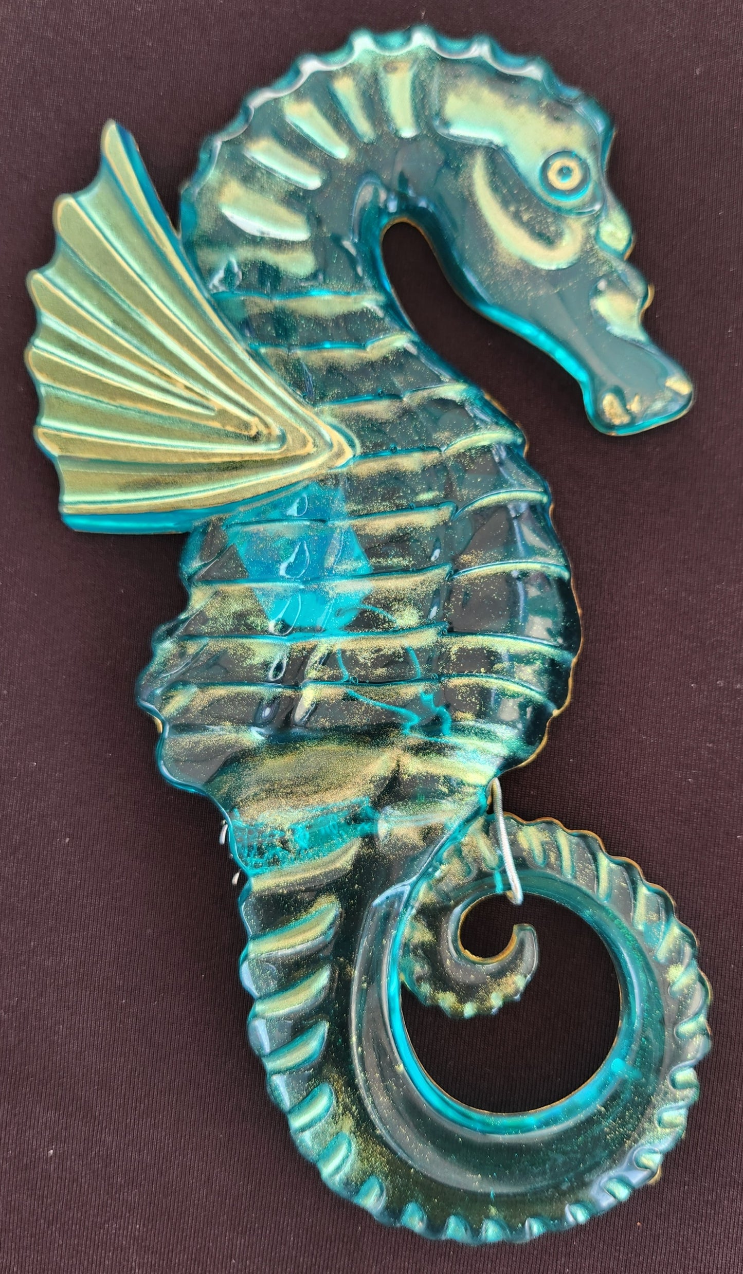 Resin crafted Seahorse - Ocean blue with gold highlights