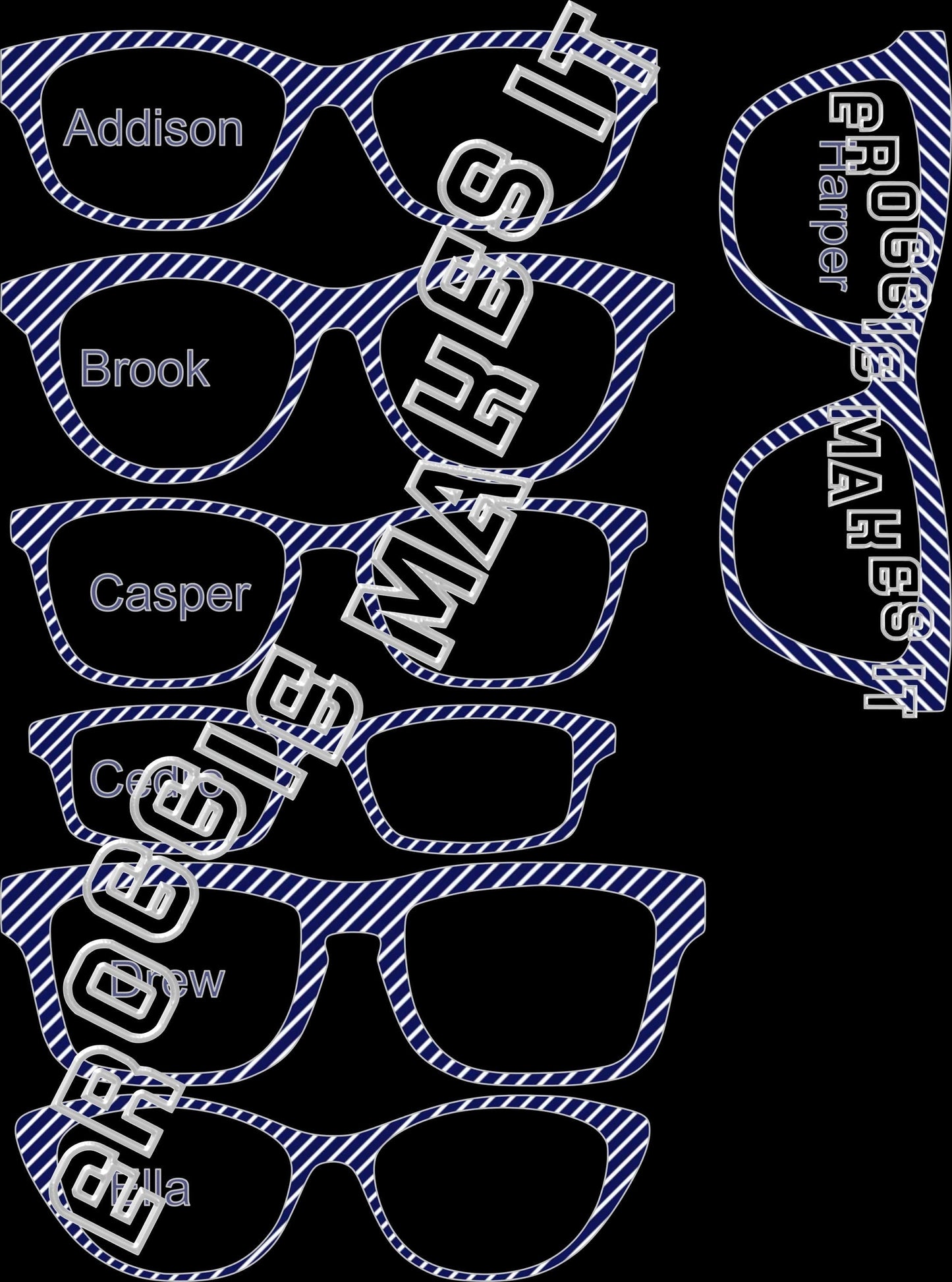 Translucent Navy Stripes frame topper compatible with Pair frames with translucent option