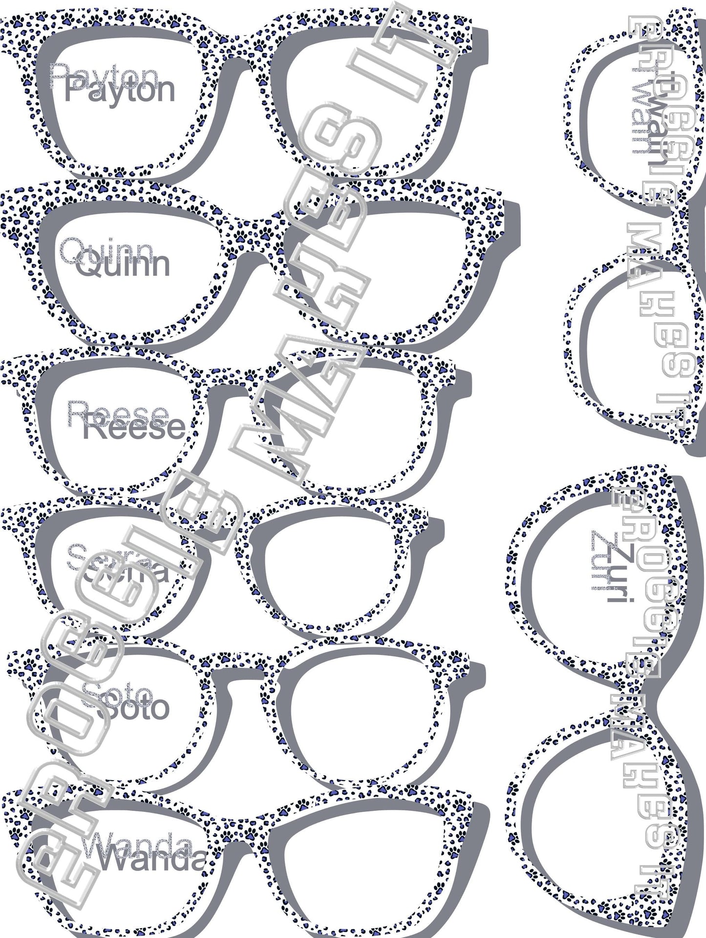 Holographic Blue Paw Prints frame topper to fit Pair frames +