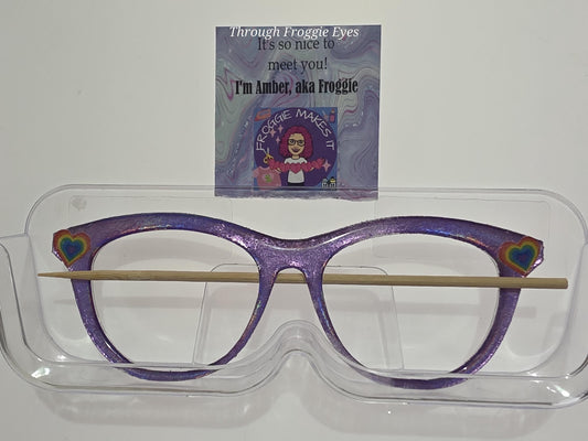 Rainbow Holo purple shimmer with rainbow hearts frame topper compatible with Pair Eyewear Brook frames - Ready to Ship