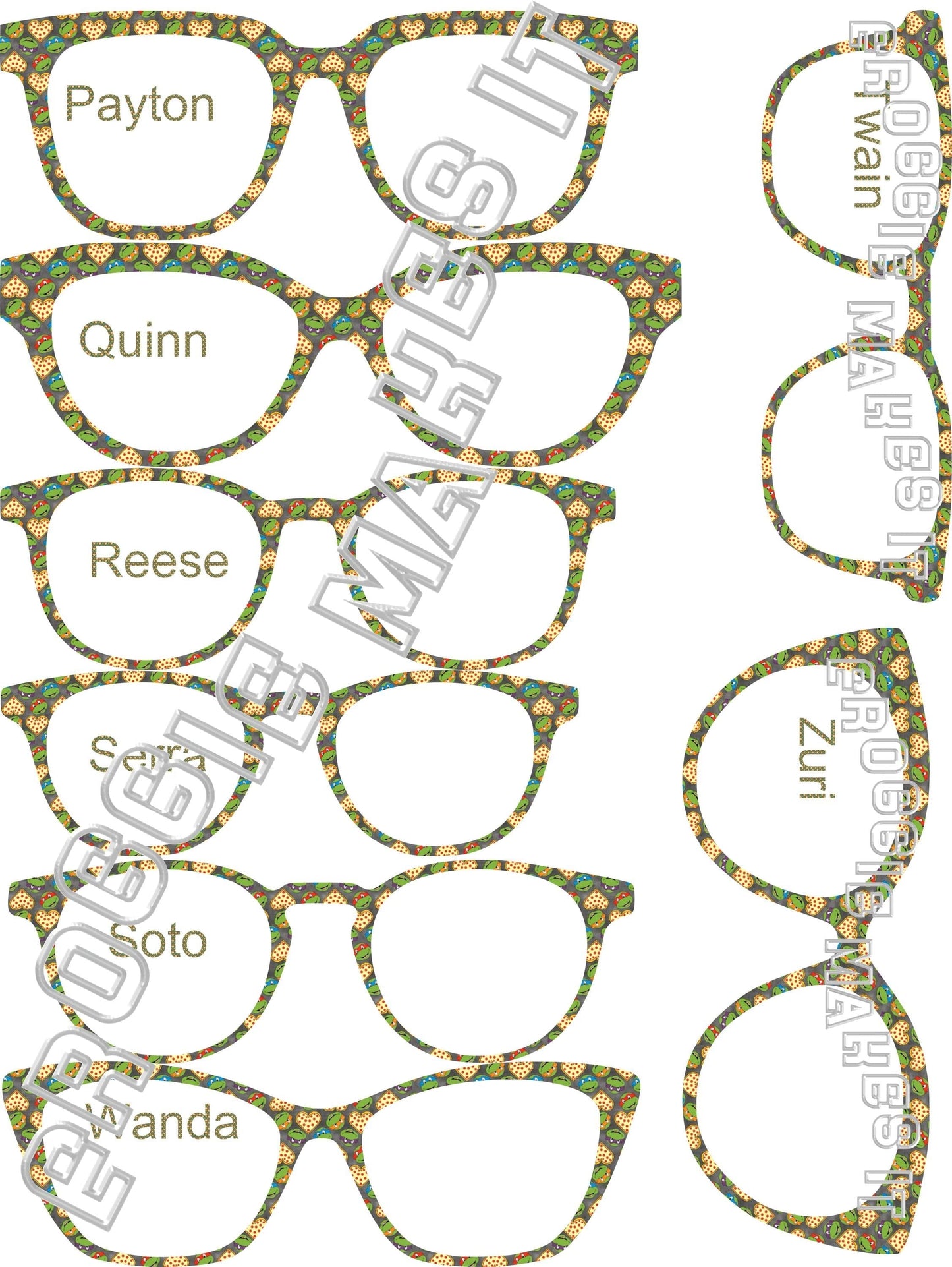 Translucent TMNT Pizza Love frame topper compatible with Pair frames