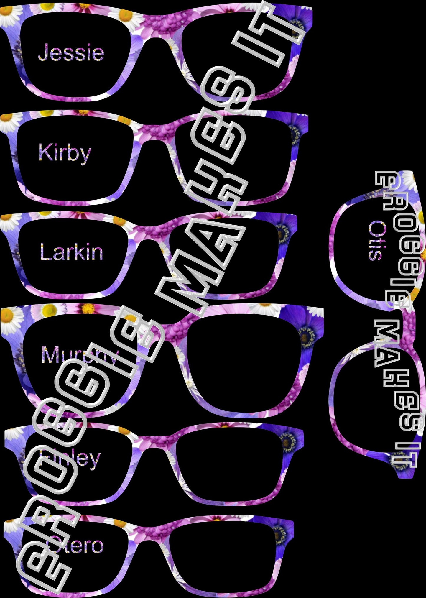 Opaque Shades of Purple Flowers frame topper compatible with Pair frames with translucent option