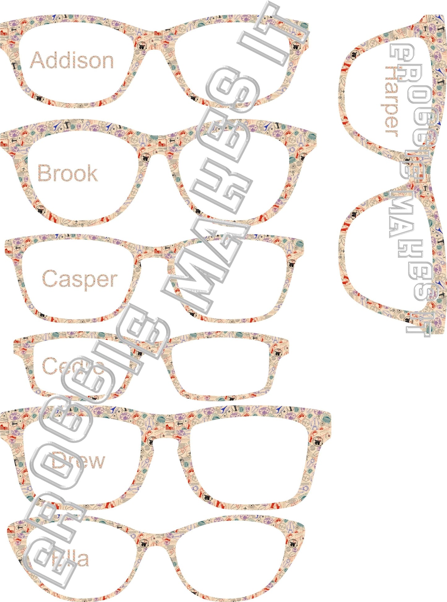 Translucent Passport Stamps frame topper compatible with Pair frames