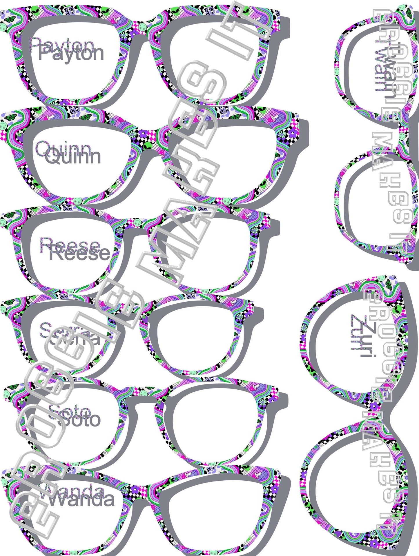 Translucent Groovy, Out of this World, Retro, Hippie, Alien frame topper to fit Pair frames- 2nd Color Option