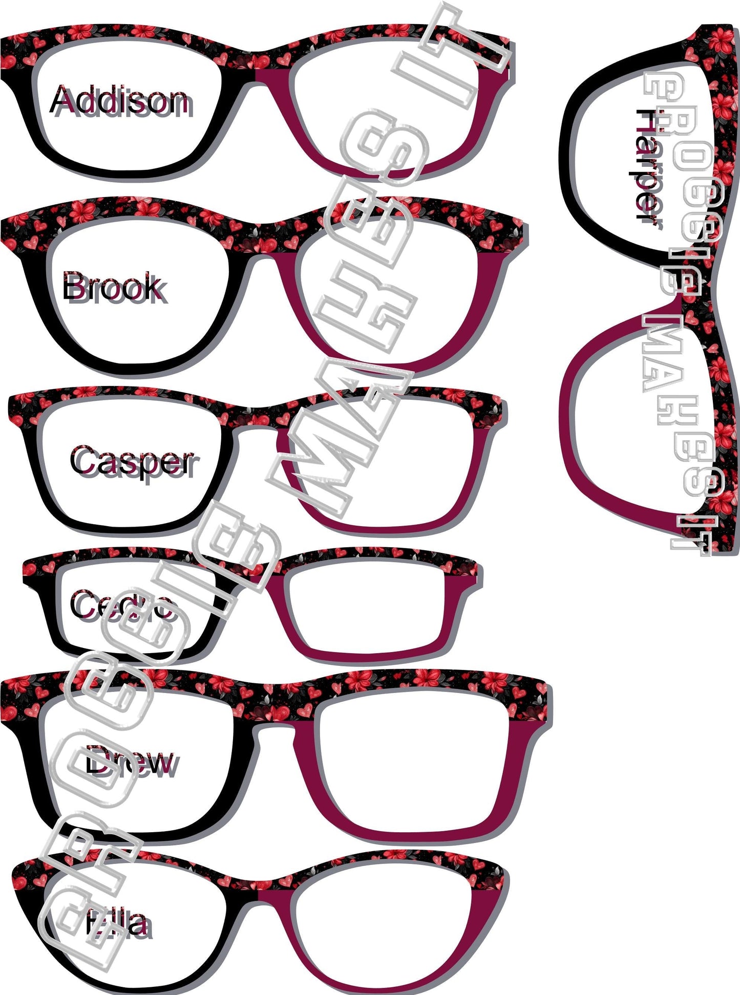 Translucent Passion Petals 2 Color Split frame topper to fit Pair frames, Plum, black
