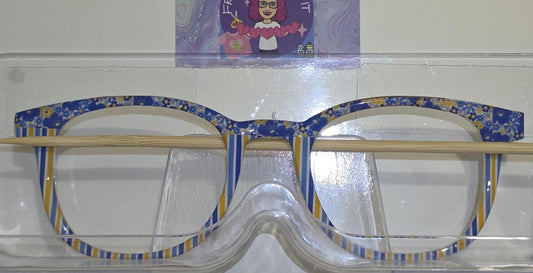 Holographic Blue & Yellow Wallpaper split frame topper to fit Pair frames +