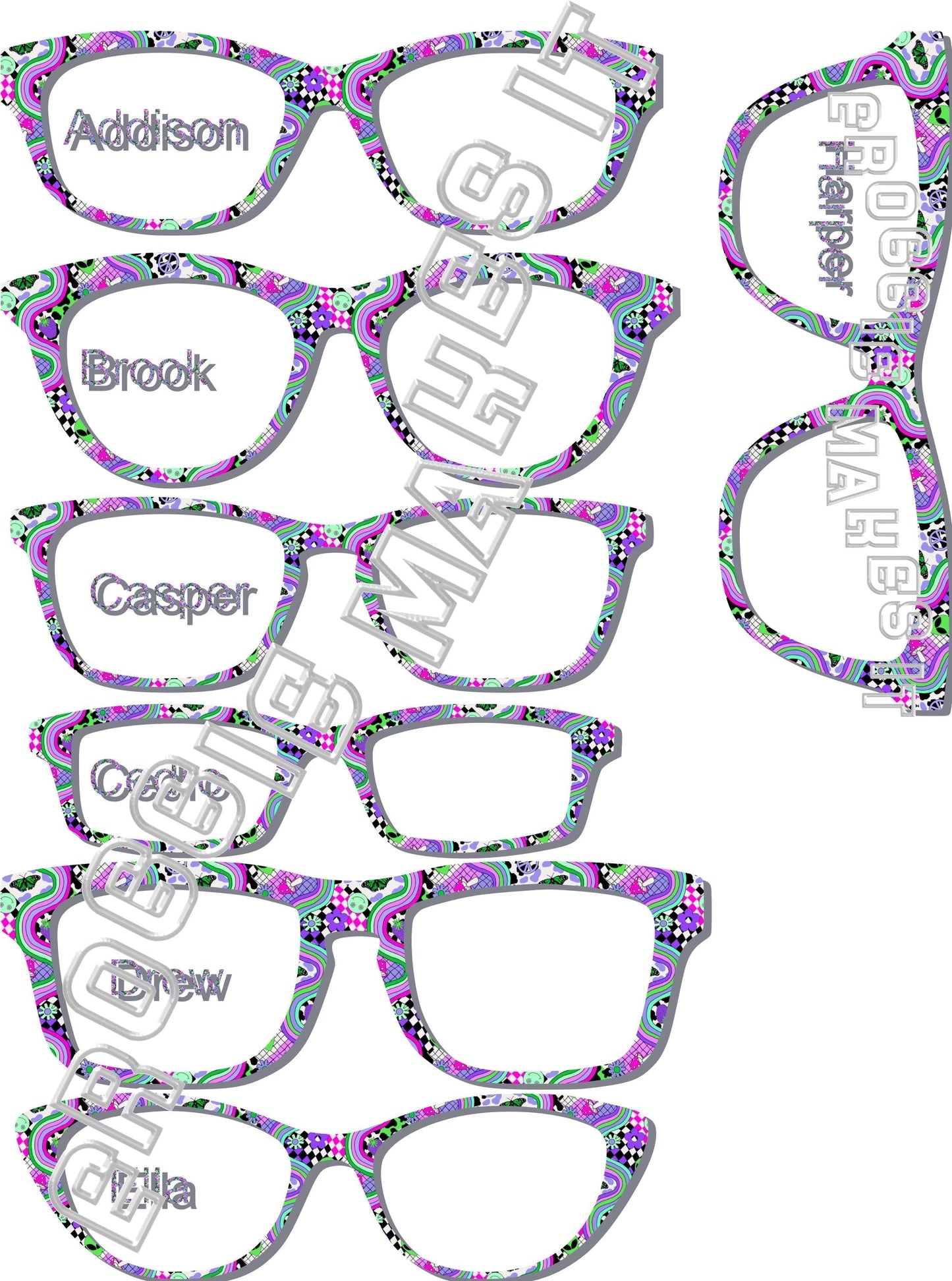 Translucent Groovy, Out of this World, Retro, Hippie, Alien frame topper to fit Pair frames- 2nd Color Option