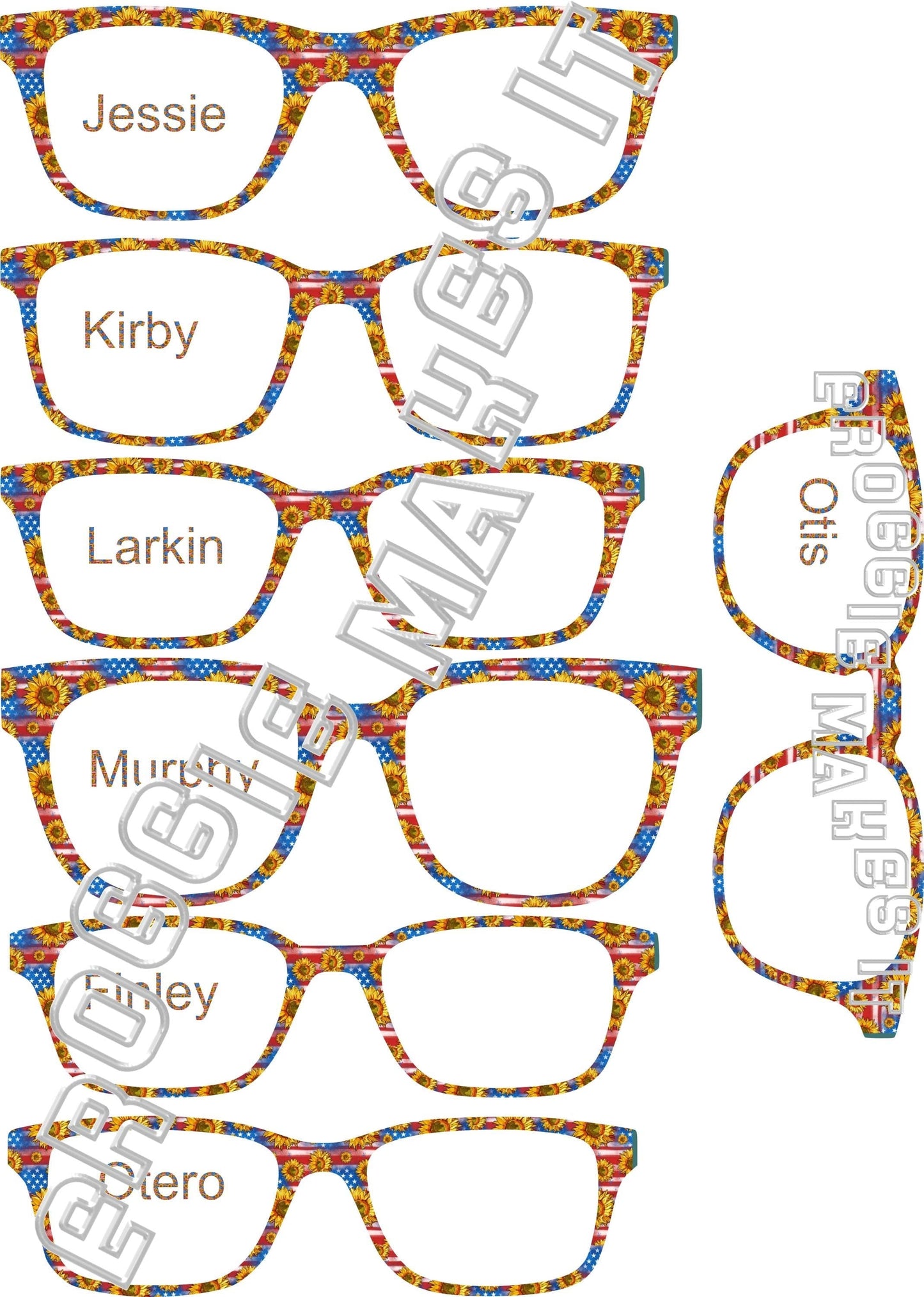 Translucent Patriotic Sunflowers frame topper compatible with Pair frames