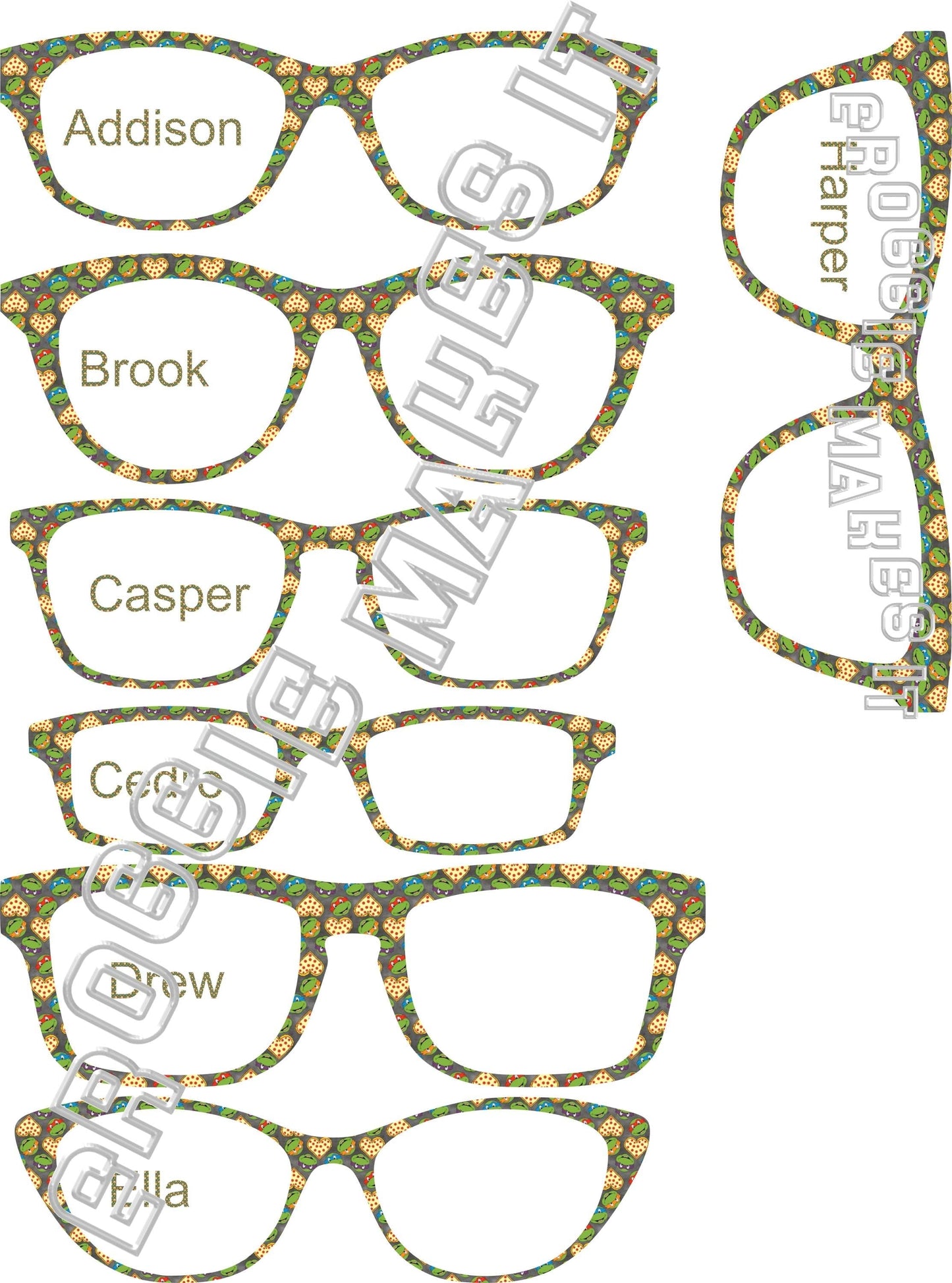 Translucent TMNT Pizza Love frame topper compatible with Pair frames