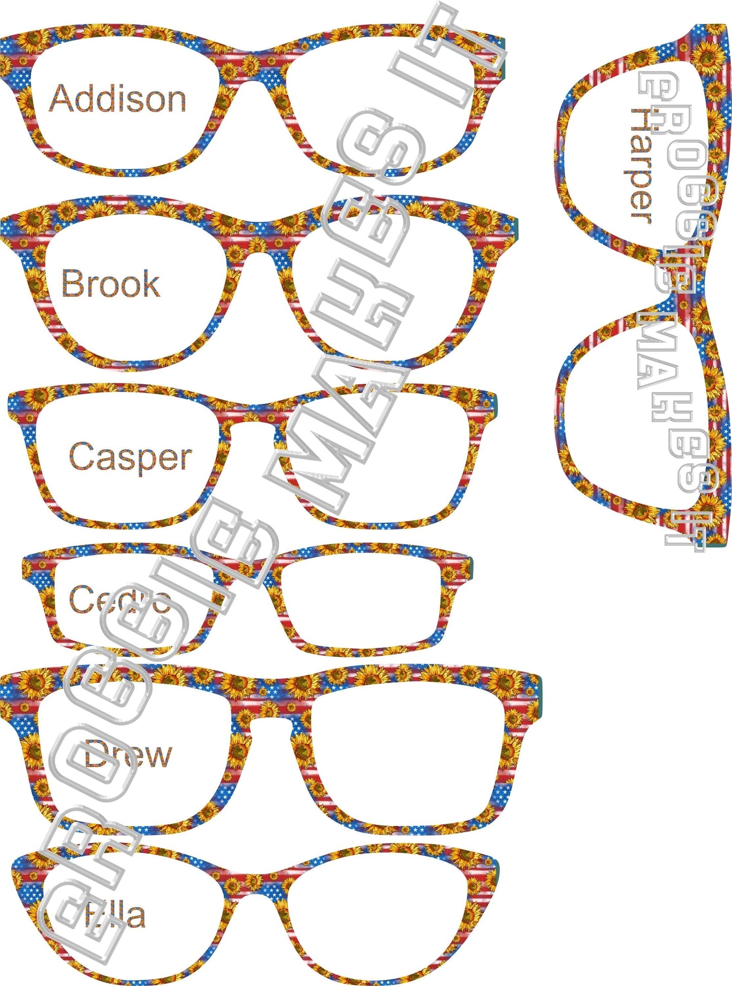 Translucent Patriotic Sunflowers frame topper compatible with Pair frames