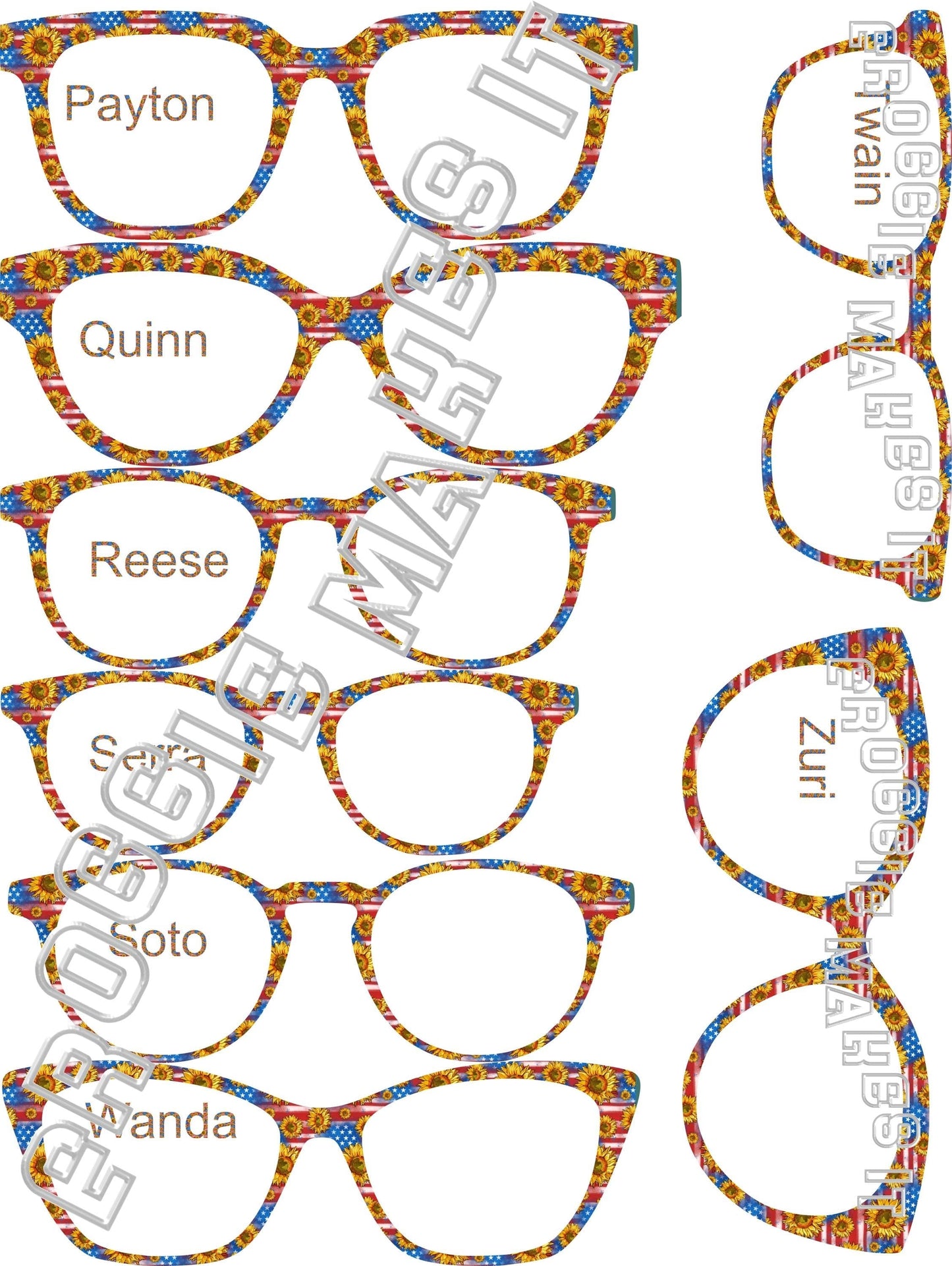 Translucent Patriotic Sunflowers frame topper compatible with Pair frames