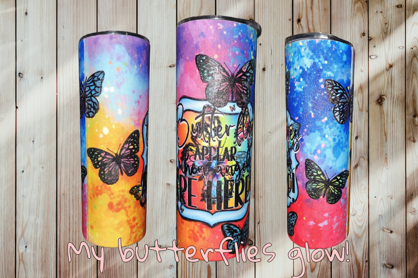 Uniquely designed Fabric Wrapped Tumbler *butterflies GLOW