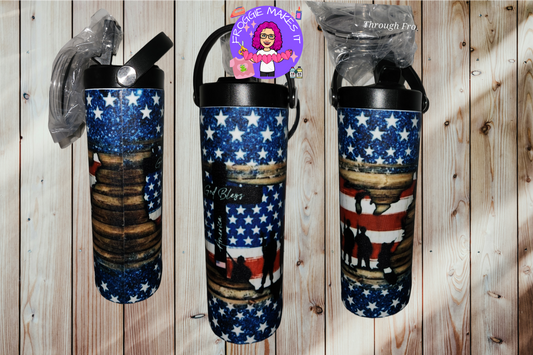 20oz God Bless America, dual lid, ultra durable