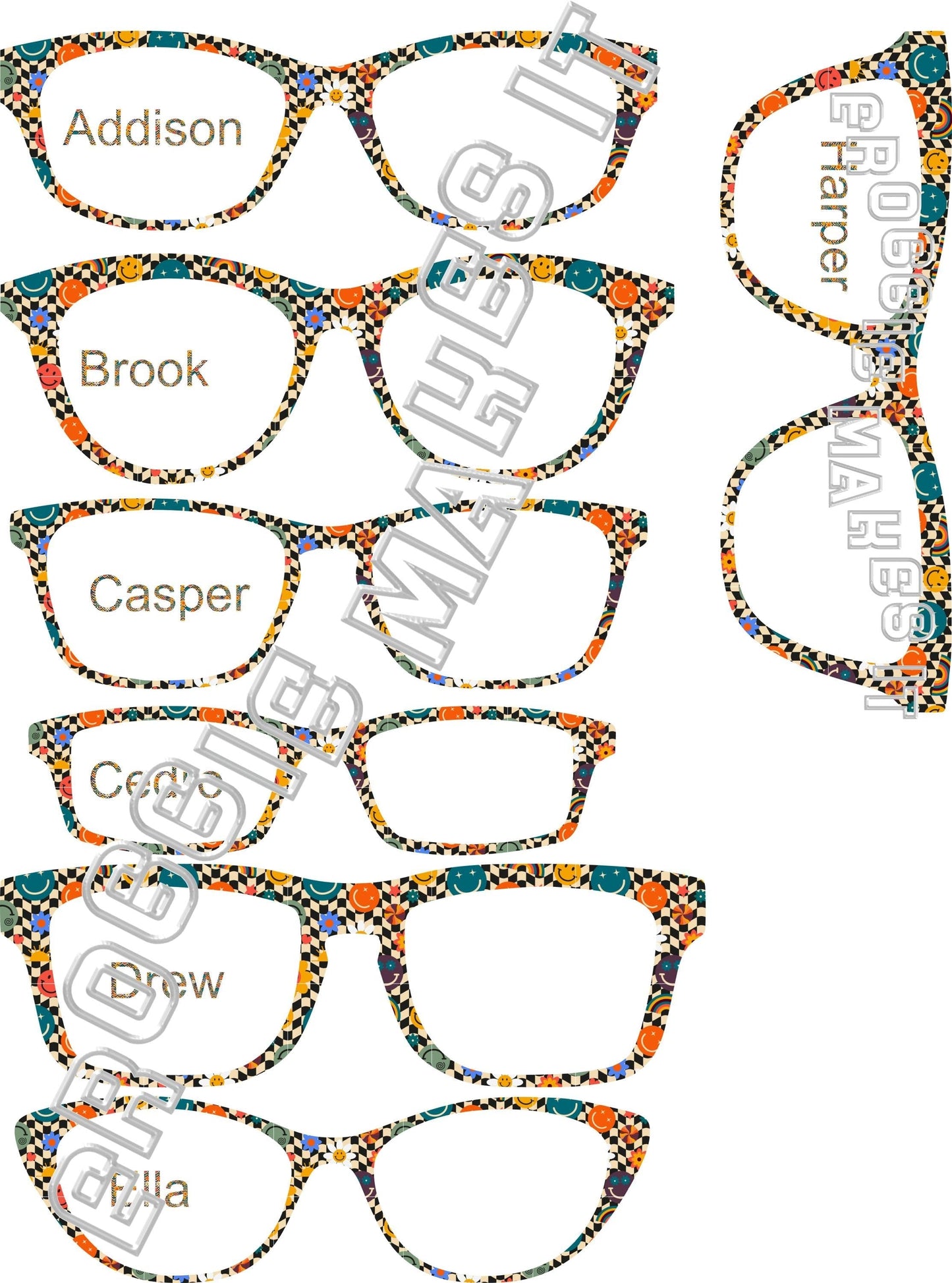 Translucent Retro Smiley Flowers frame topper compatible with Pair frames