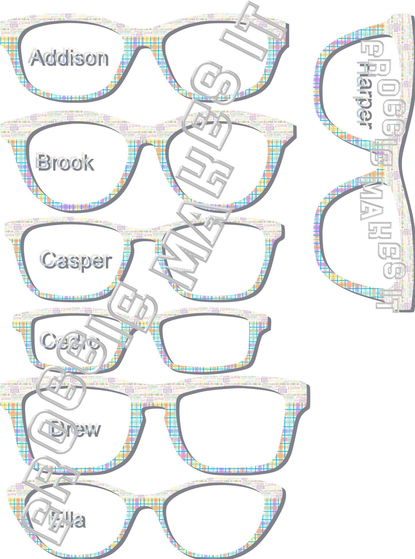 Translucent Happy Easter over Pastel Rainbow Plaid frame topper compatible with Pair frames
