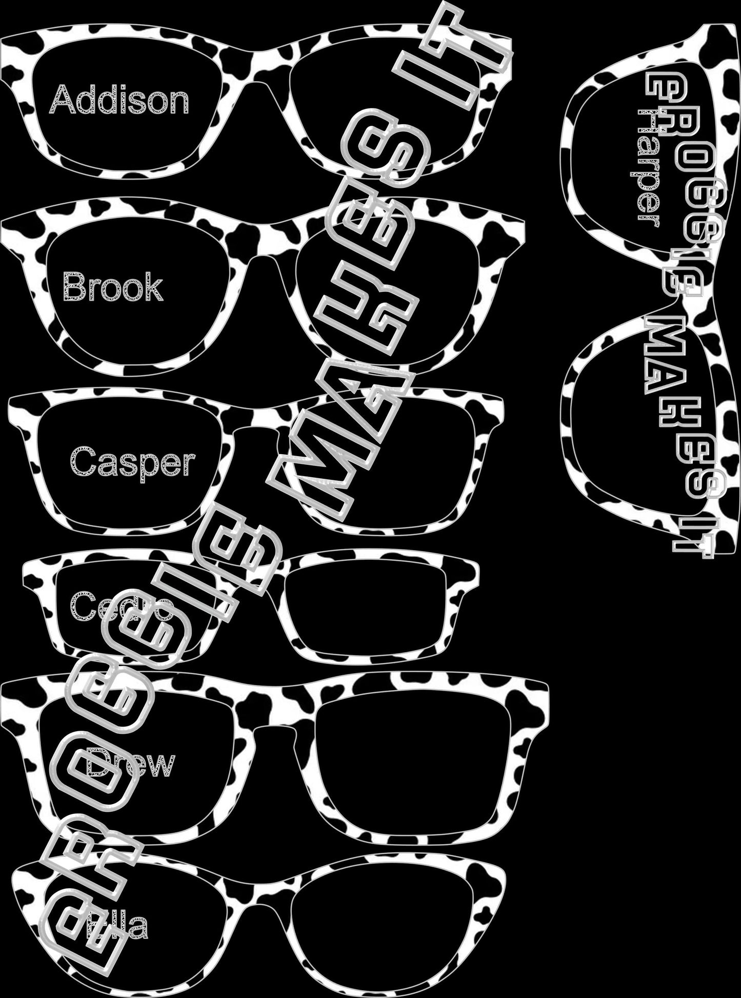 Holographic Cow print frame topper compatible with Pair Eyewear frames with translucent option