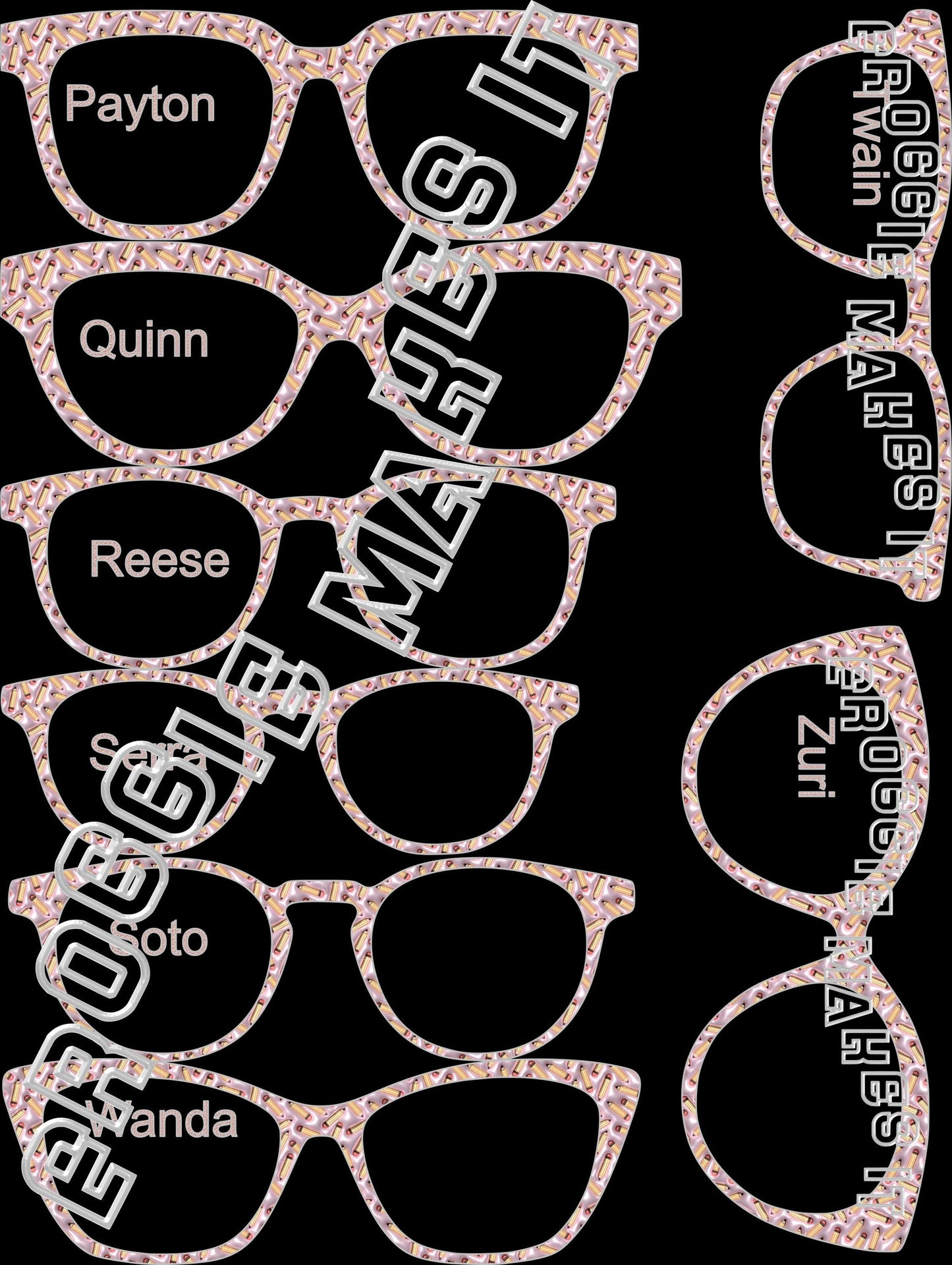 Holographic Faux Puffy Pencils topper compatible with Pair Eyewear frames with translucent option