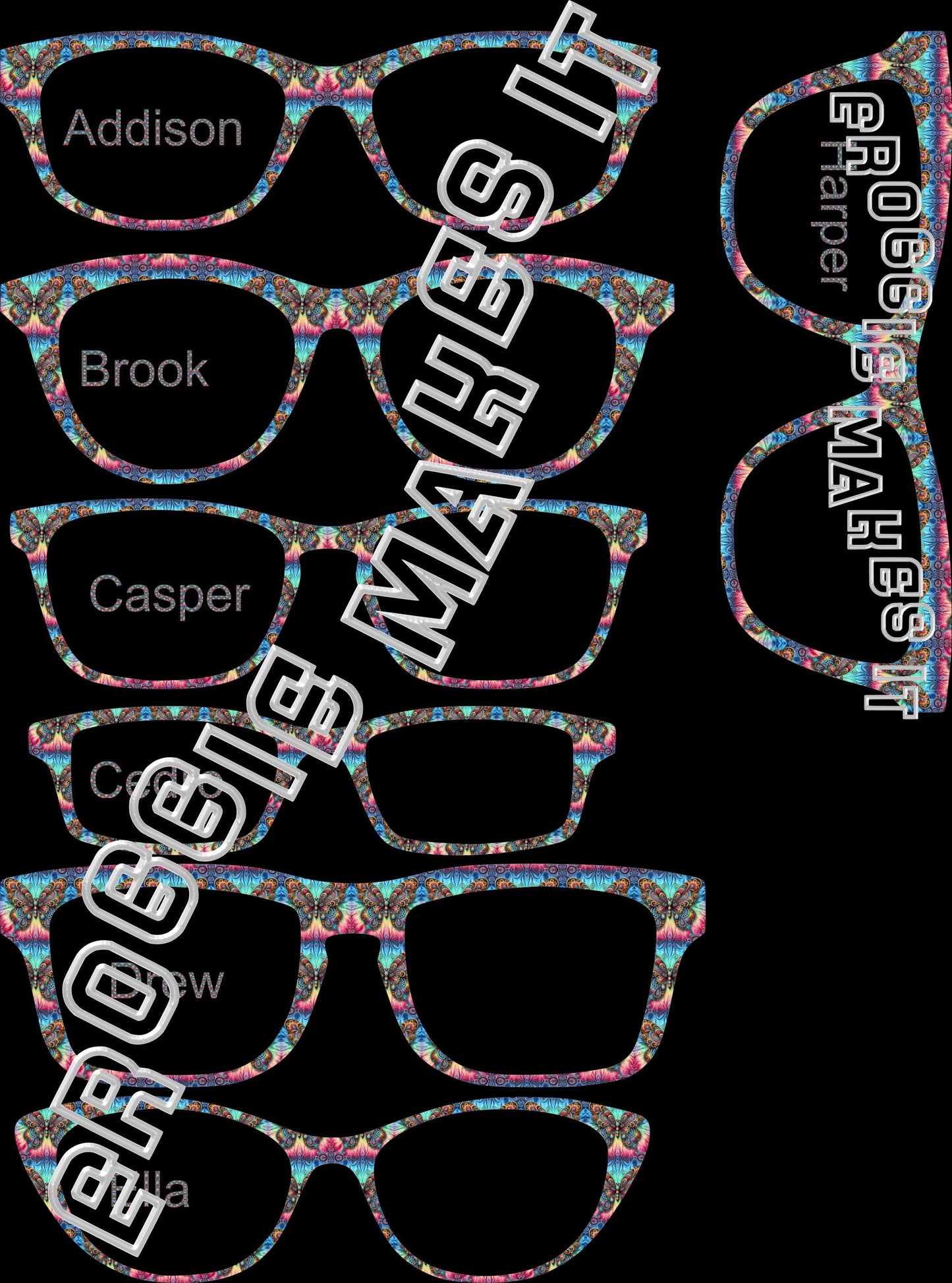 Opaque The Tie Dye Butterfly frame topper compatible with Pair frames with translucent option