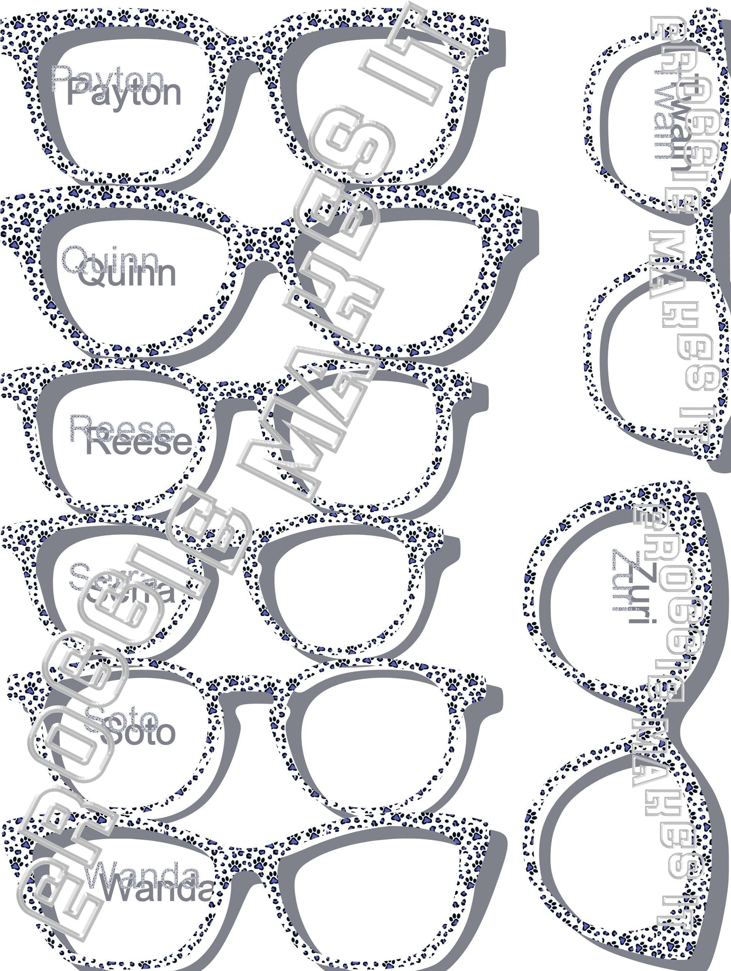 Opaque Blue Paw Prints frame topper for Pair frames