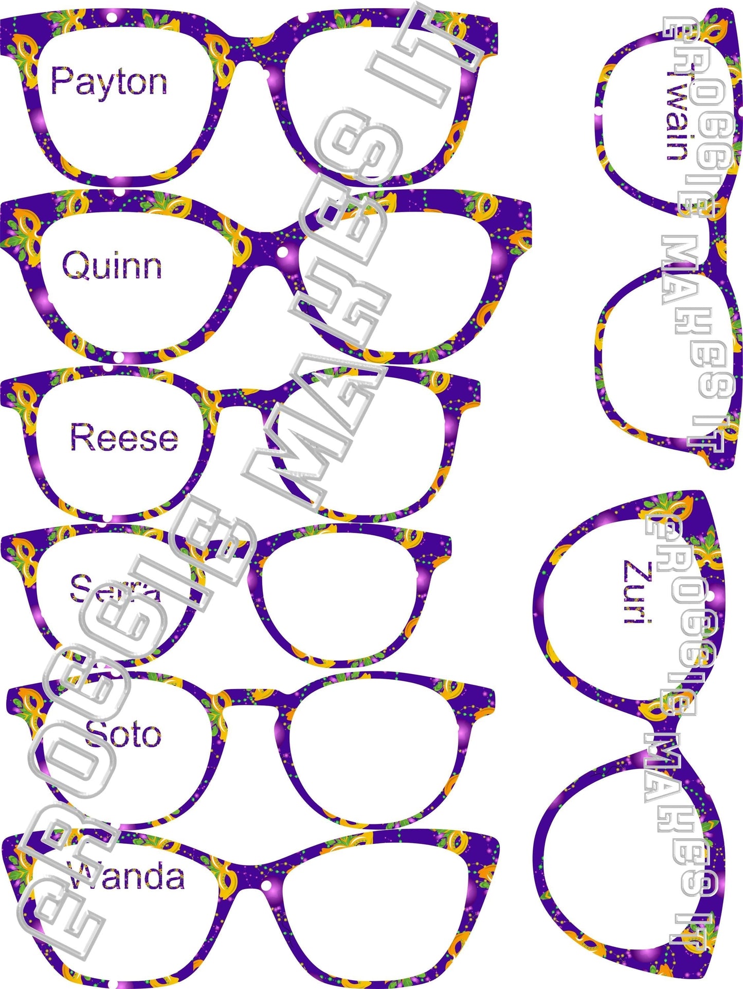 Translucent Mardi Gras Masks frame topper compatible with Pair frames