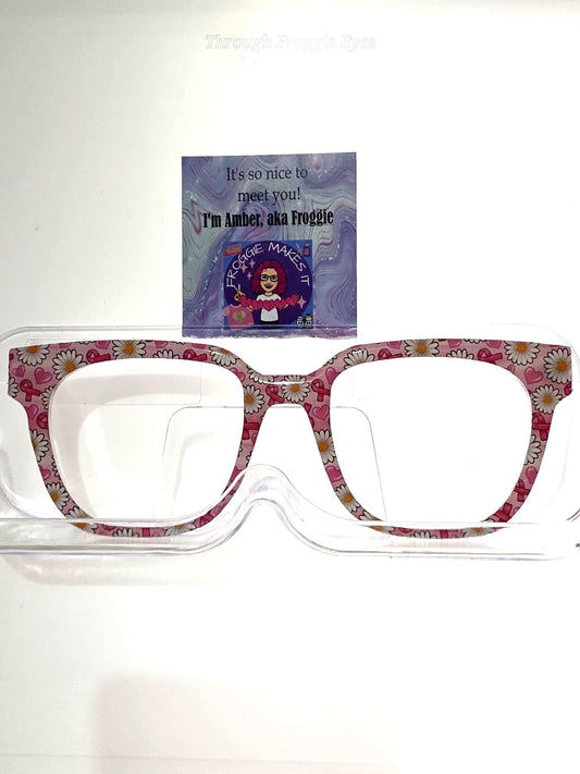 Translucent Pretty in Pink Breast Cancer Daisies magnetic frame topper compatible with Pair frames, laser cut clear, thin acrylic