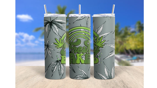 Freshly Baked, 3D, Weed, 420, 20oz Sublimation Tumbler design, 300dpi PNG file + mockup