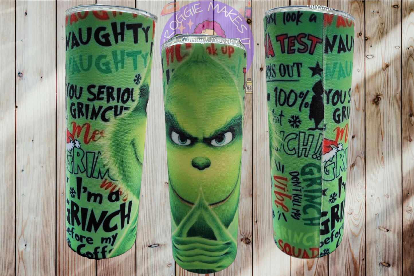 20oz Sealed Fabric Wrapped Tumbler- Unique Texture "holiday grouch" design