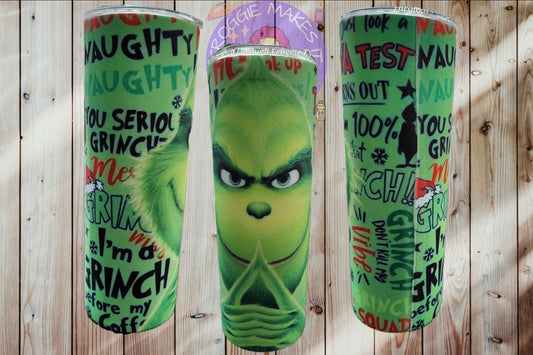 20oz Sealed Fabric Wrapped Tumbler- Unique Texture "holiday grouch" design