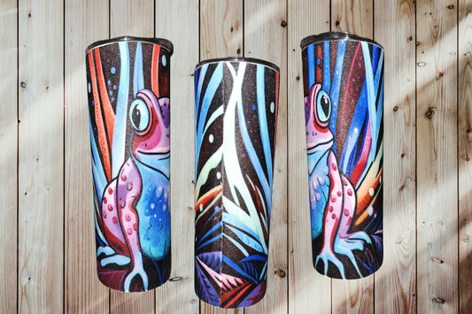 20oz Sealed Fabric Wrapped Tumbler- Unique Texture Blue Fantasy Frog design