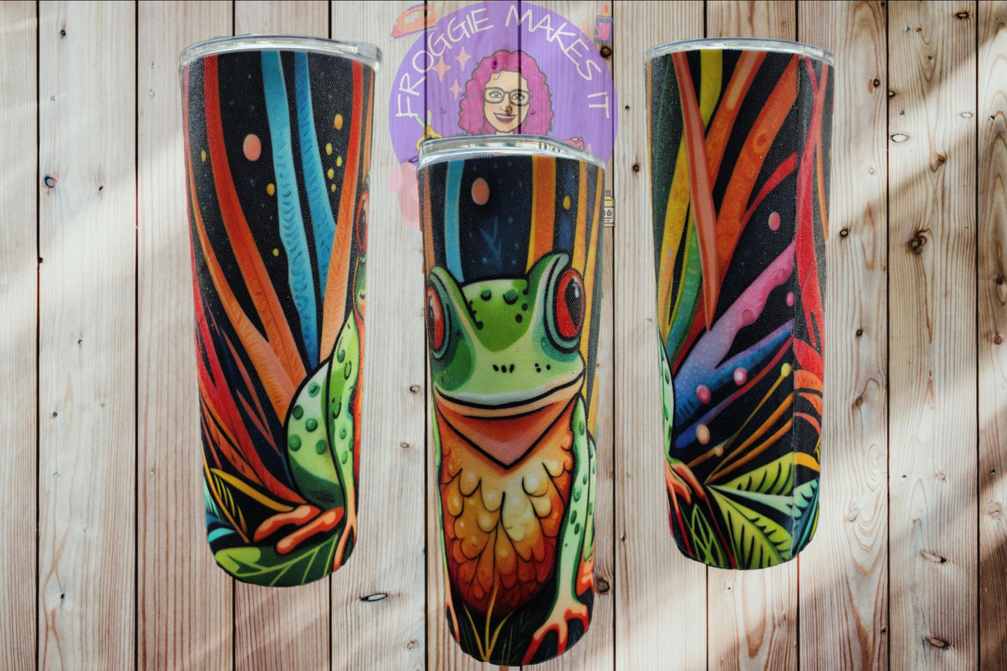 20oz Sealed Fabric Wrapped Tumbler- Unique Texture Green Fantasy Frog design