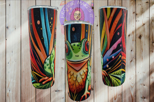20oz Sealed Fabric Wrapped Tumbler- Unique Texture Green Fantasy Frog design