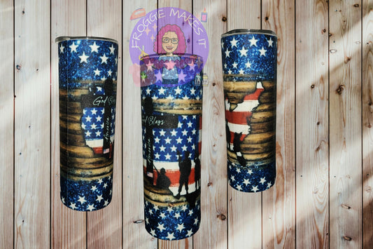 20oz Sealed Fabric Wrapped Tumbler- Unique Texture "God Bless America" Soldier design