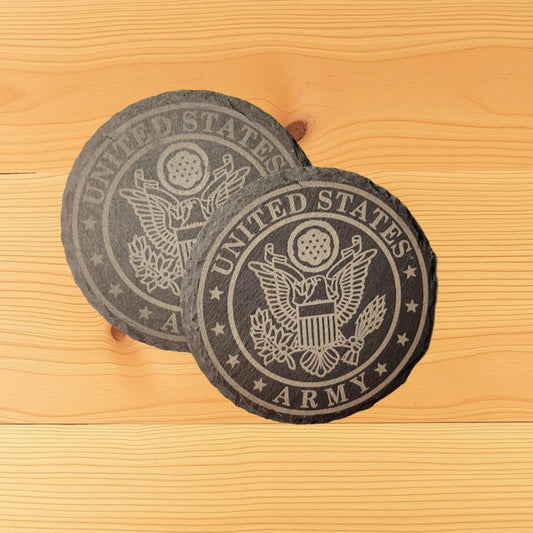 2 pk Laser Engraved Slate Coasters - Army design