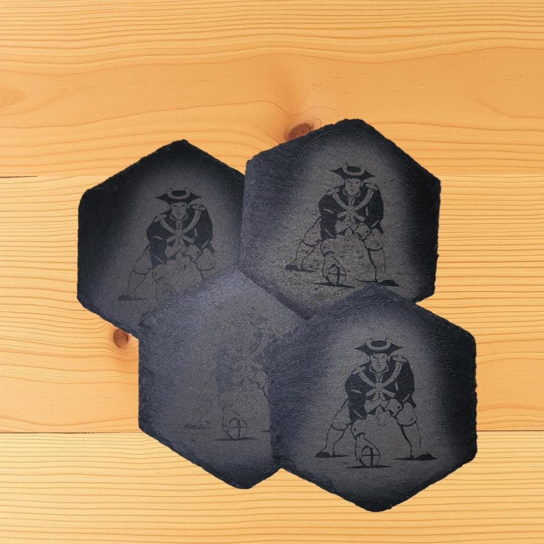 4 pk Laser Engraved Slate Coasters - Patriot Hike design