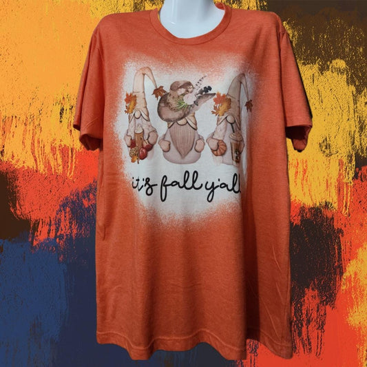 Large Bleached Sublimation Tee - Fall Gnomes