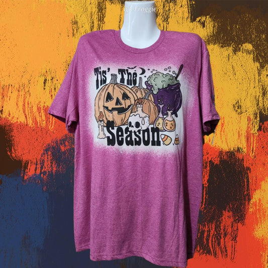 Medium Bleached "Tis The Season" Sublimation Tee for fun, Festive Comfort