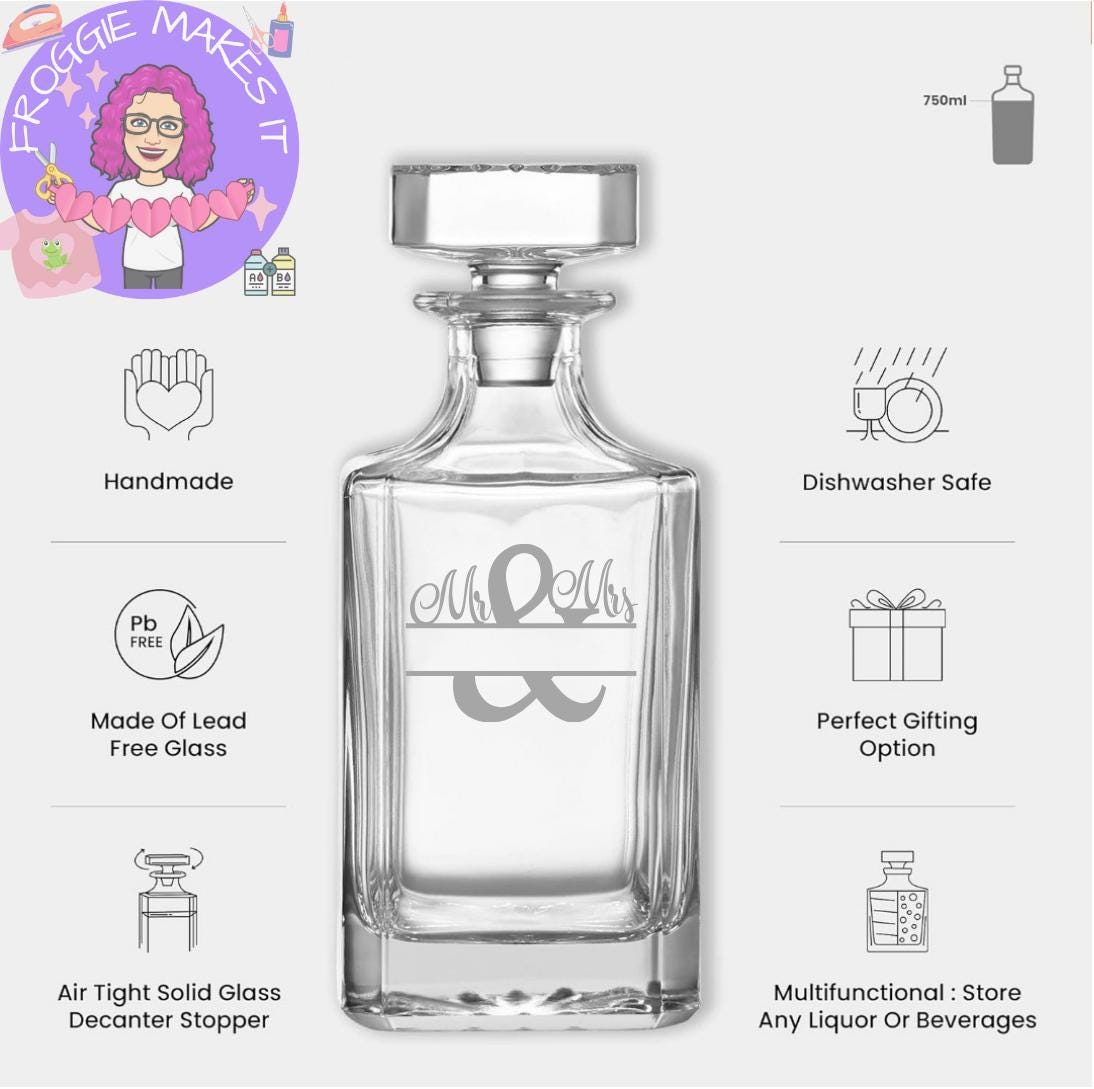 Custom Engraved Decanter, handmade, set, glass, personalized
