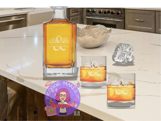 Custom Engraved Decanter, handmade, set, glass, personalized