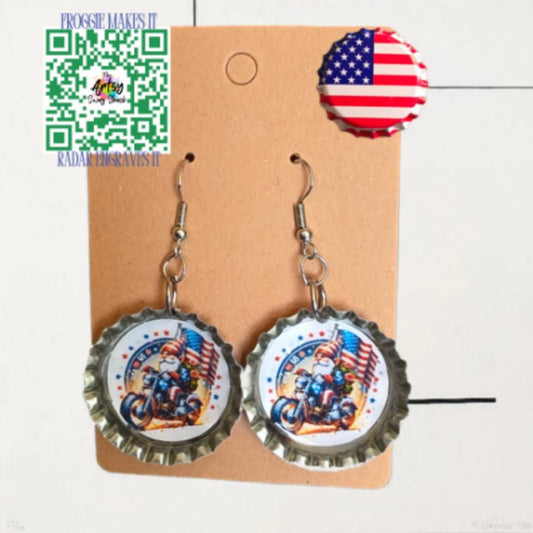 All American Bottle Cap Earrings, handmade