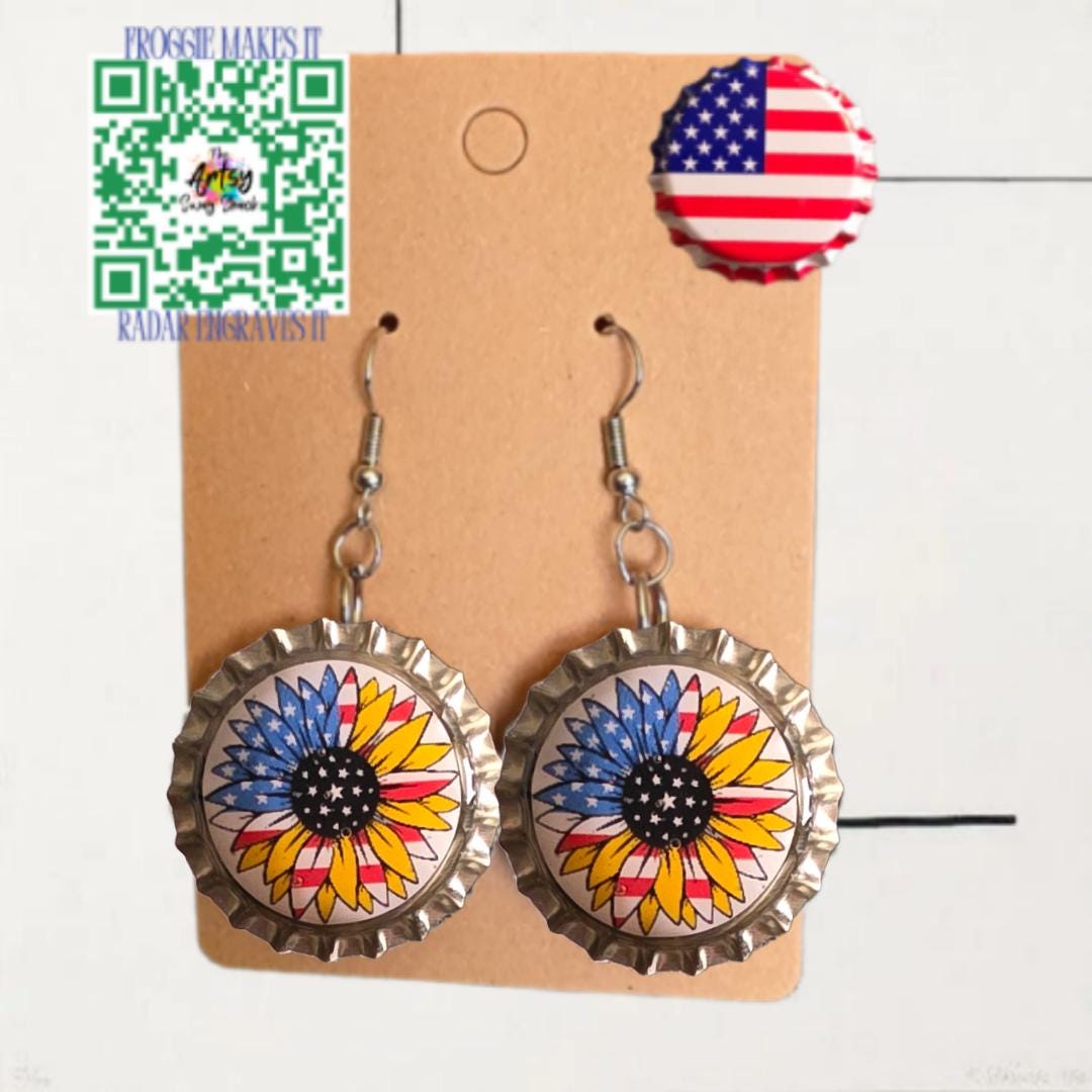 All American Bottle Cap Earrings, handmade